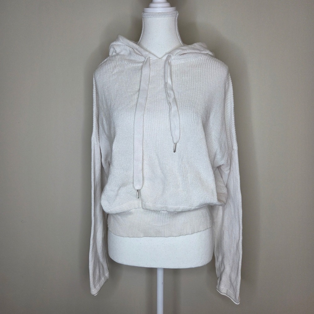 Carmar White Cotton Knit Cropped Hoodie Sweater Womens Size Small‎